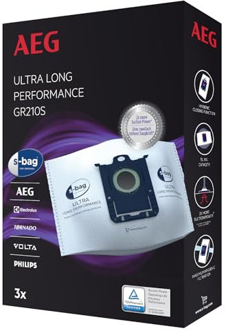 AEG GR210S s Ultra Vacuum Cleaner (3 XXL Synthetic dust Bags for Long-Lasting high Suction Performance, Optimal Filtration, Hygiene Closure, 5 Litre Volume, White)