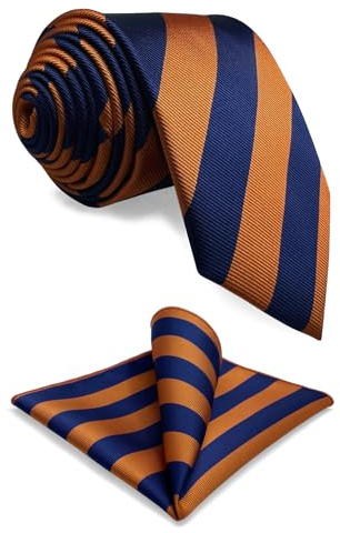 S&W SHLAX&WING Neu Blau Orange Streifen Herren Krawatte Set Geschäftsanzug Lang Dünne