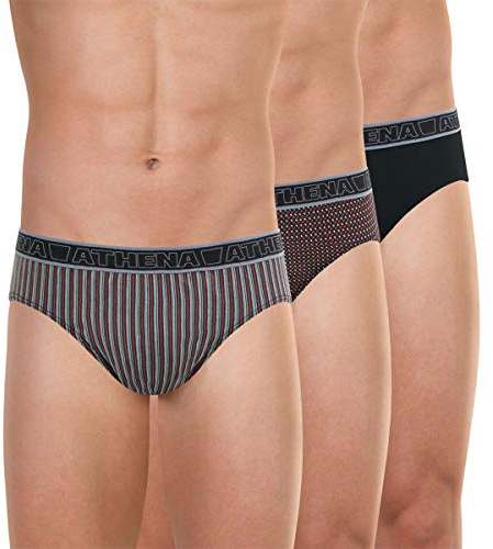 Athena - Lot de 3 Slips Homme Tonic - Slips 100% Coton - Taille Basse, Ergonomique, Doublure Avant, Confort et Maintien - Label Oeko-TEX® Standard 100