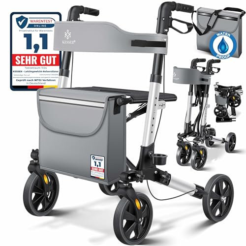 KESSER Déambulateur léger et pliant 4 roues, équipement complet pliable 3 positions pour coffre de voiture et voyageur Hauteur réglable