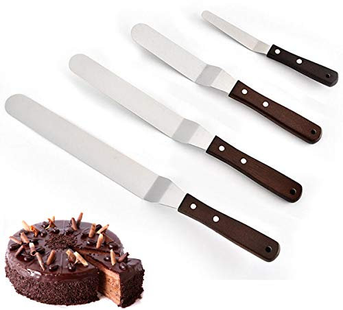 Premium Palette Knife Set,MKNZOME 4 Pcs Professional Stainless Steel Angled Icing Spatulas with Wood Handle for Memorable Cake Decorating, Frosting Pastries & Cupcake