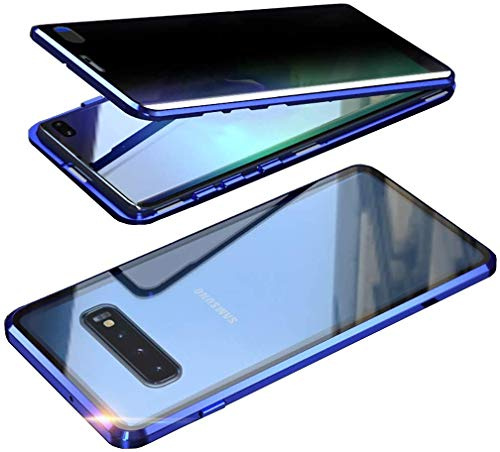 Anti-peep Magnetische Adsorption Hülle für Samsung Galaxy S10 Anti-Spy Handyhülle 360 Grad Metall Bumper Case Privat Screen Schutz doppelseitige Gehärtetes Glas Schutzhülle Anti-Spähen Flip Cover,Blau