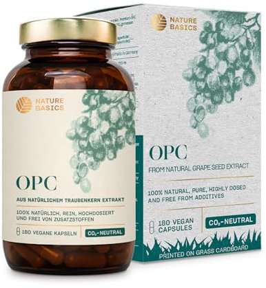 Natürliches OPC Traubenkernextrakt hochdosiert - 180 OPC Kapseln - 500 mg reines opc pro Tagesdosis - Hochwertig gewonnen aus europäischen Weintrauben - Vegan, Zertifiziert & Nachhaltig im Glas
