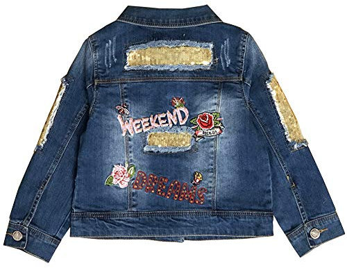 Peacolate 3-10 Jahre kleine Mädchen Pailletten Mäntel Stickerei Jeansjacke (Rose, 3-4J)