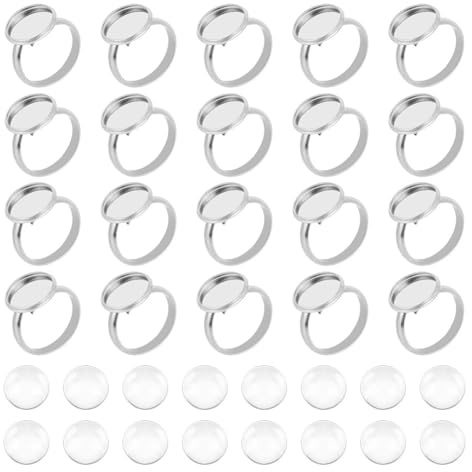 UNICRAFTALE 30 Sets Cabochon-Ringe aus Edelstahl, Ringhalter, 12 mm, Cabochons für Schmuck, Basis von Ringen, Ringen, Tablett, Schmuckherstellung