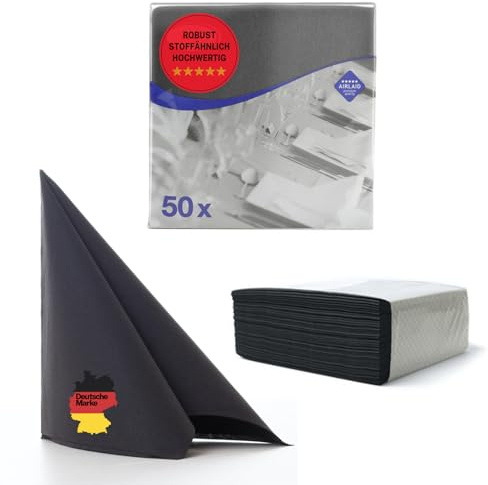 AROBA 50 Stück Airlaid Servietten 40x40 cm - Stoffähnliche Einweg Tischservietten - Hochwertige Dekorative Servietten für Hochzeit, Events, Hotels, Restaurants - Schwarz