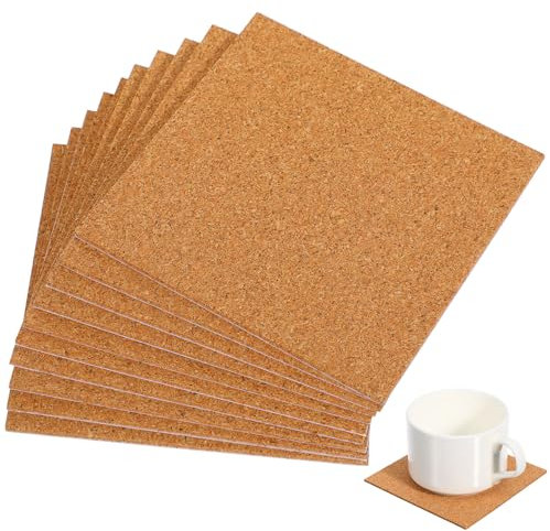 ifundom Lot de 10 Feuilles de liège Autocollantes 10 x 10 cm pour sous-Verres, carrés, Carreaux en liège, Tapis en, Mini Tableau Mural en avec Dos adhésif