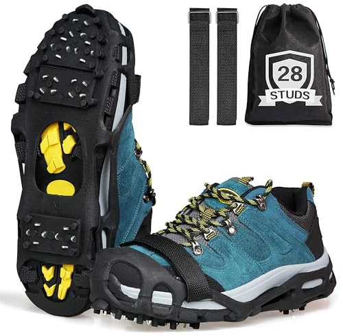 Steigeisen Spikes Grödel für Schuhe Wanderschuhe Bergschuhe Eisspikes mit 24 Nägel Schuhkrallen Ice Klampen Traktion für Winter EIS Klettern Bergsteigen Wandern Walking(S)