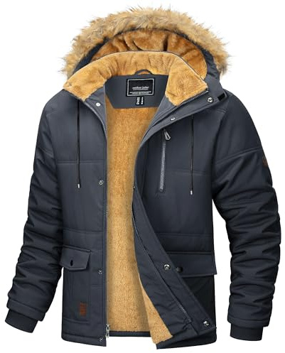 MAGCOMSEN Giacche invernali da uomo termiche piumini lunghi cappotti parka giacche con cappuccio staccabile, Grigio scuro, L
