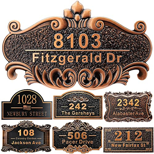 Plaque d'adresse de maison personnalisée de 30,5 cm, numéros moulés pour l'extérieur, nom de rue, adresse, plaque vintage pour boîte aux lettres, porte, chambre, mur classique, extérieur, cuivre