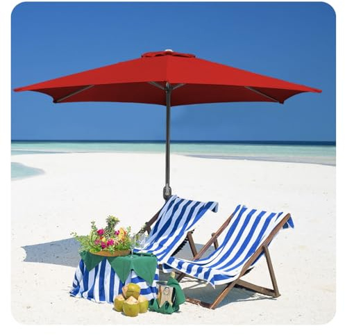 Lospitch Ombrellone da giardino, in alluminio, protezione UV, per giardino, piscina, spiaggia di sabbia, senza supporto, Colore: rosso, Ø350cm
