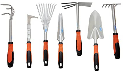 Gartegeräteset Como Completo, Schaufel, Unkrautstecher, Fugenmesser, Fächerbesen, Rechen, Kultivator, Doppelhacke