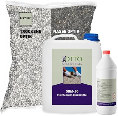 ST-EP Steinteppich Komplett-Set (Grigio Bardiglio) für ca. 7,5m² inkl. 2K Epoxidharz Bindemittel, natürlicher Steinboden, Marmorkies