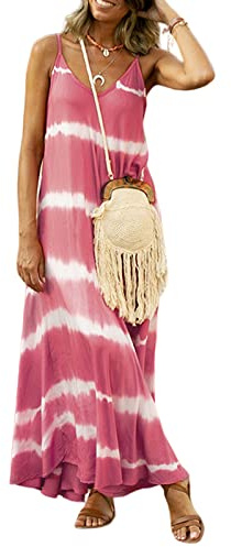 HEYPORK Damen Frühling Sommer Casual Mode Bequem Kleider Elegant Rock Frauen Cami-Kleid Bedrucktes Gestreiftes Langes Loses Kleid