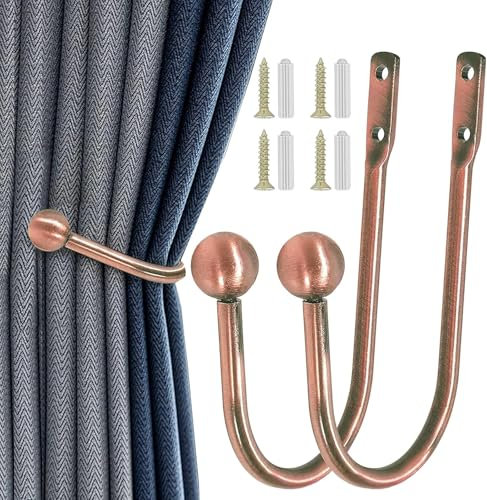 FANNAS Raffhalter Gardinen 2 Stück Dekorativer Metall Vorhang Raffhalter Haken Wandbefestigung U-Form Raffbügel Vorhänge Tieback Hooks für Schlafzimmer Wohnzimmer Bäder Büros Cafés (Rotbronze)