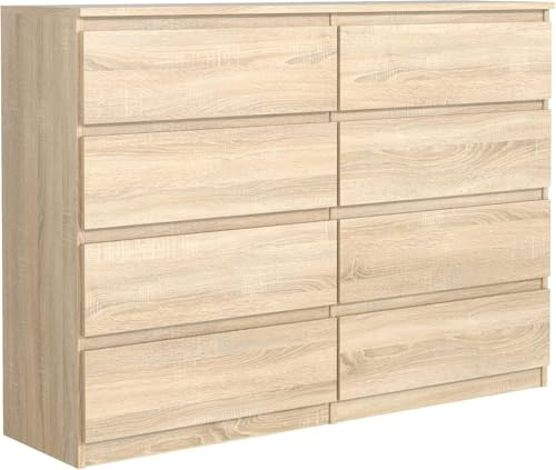 meble masztalerz Kommode 120, 8 Schublade, Sonoma | Kommodenschrank 120x101, 5x39 cm, Moderne Schubladenschrank, Sideboard für Wohnzimmer, Flur & Schlafzimmer