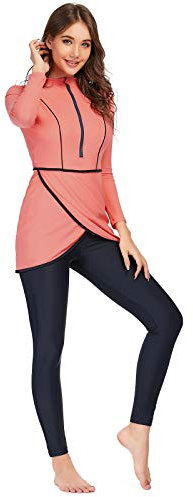 BaJooruly Plus Size Muslim Swimsuit for Women Modest Swimwear Islamic Burkini Swimming Suit Long Sleeve Bathing Suit(S,J6)