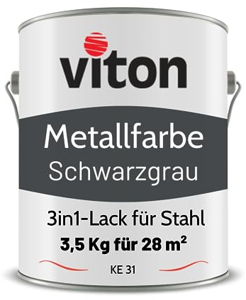 Viton Metallfarbe 3,5 Kg - 3in1 Metallschutzlack - RAL 7021 Schwarzgrau | Hohe Deckkraft, Tropffrei, Korrosionsschutz, Grundierung, auf Rost streichbar