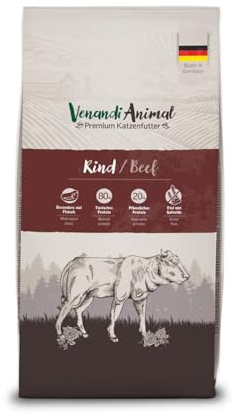 Venandi Animal – premium torrfoder för katter – nötkött, 1-pack (1 x 6,5 kg), spannmålsfri med massor av färskt kött