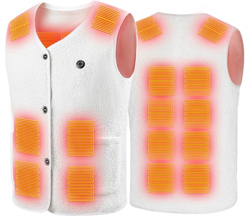 Chaleco Calefactable Hombre Mujer,Chaleco Calefactable De Forro Polar, Ropa Calefactable USB,Chaleco Termico Con 3 Temperaturas Ajustables 16 Zonas De Calentamiento,Para Moto,Caza,Pesca (S, Blanco)
