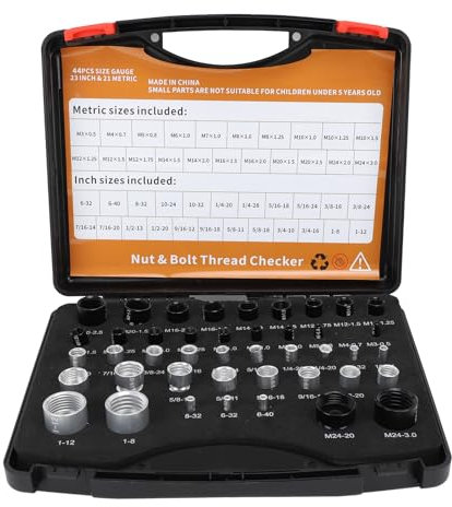 Gewindeprüfer für Muttern und Schrauben, 44 Außen-/Innenschraubengröße und Gewindelehre, 23 Zoll & 21 Metrische Größen, Gewindeprüfkasten, Messgerät für Muttern- und Schraubengröße