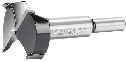 MOLLOM 1-3/4 (45mm) Hartmetall Forstnerbohrer | 2,0 mm Stärke YG8-Hartmetallspitzen, Scharnierfräser für Holz, Kunststoff, Sperrholz, präzise Holzbearbeitung
