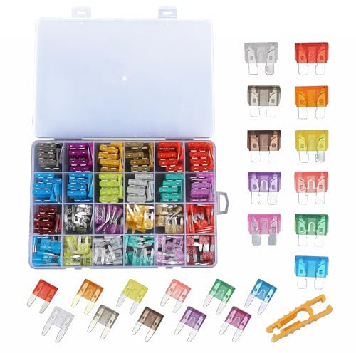 Kit di Fusibili Auto 250 Pezzi - Assortimento di Fusibili Car Fuses, Lamellari e Mini per Auto, Barche, Moto e Automobili - Estrattore 1pc per 2A, 3A, 5A, 7.5A, 10A, 15A, 20A, 25A, 30A, 35A, 40A
