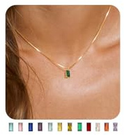 FUNEIA Collier Femme 14K Plaqué Or Collier en Pierre de Naissance Diamant Pendentif Birthstone Collier Bijoux Noël Anniversaire Saint Valentin Personnalisés Cadeau Maman Mères Enfant Fille