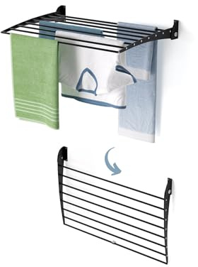 Foxydry Fold, wandwäscheständer, klappbar platzsparend, 82 cm | aus aluminium und edelstahl, nach unten klappbar, rostfrei, für terrasse und balkon, trägt 10 kg, schwarz