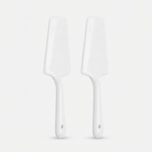 PTORIZNY Pack of 2 Wedding Ceramic Pie Cake Server White Porcelain Pie Cake Shovel Cutter Cake Cutting Set for Wedding, Birthday Party, Anniversary Durable Cake Server with Smooth Edge (Small)
