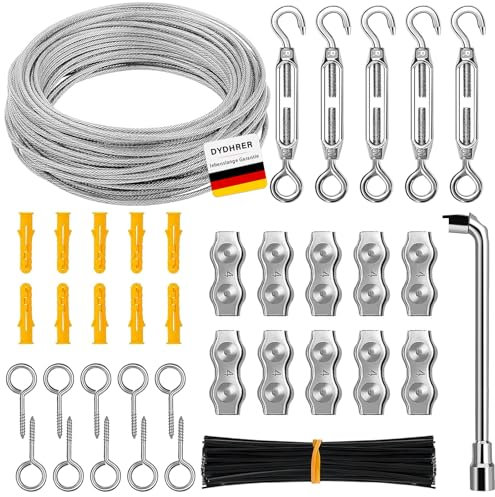 30 m 3 mm wire rope set, 304 stainless steel rope tensioner, turnbuckle, steel cable coated, wire rope with eyelets, rope tension set, stainless steel rope for washing line, curtain rope, outdoor