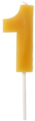 Folat 24301 Kerze ECO - Zahl 1 - Bienenwachs - 4,5 cm - Geburtstag Zahlen Kerzen Tropfbeständig, Brennt länger, Honigduft