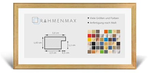 RahmenMax Morena Bilderrahmen Posterrahmen 40x100 cm Farbe Gold Glanz 100x40 cm mit weisser Rückwand und Antireflex Acrylglas