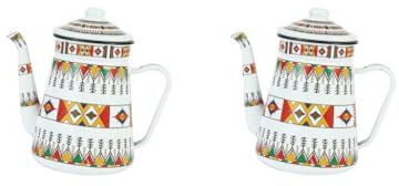 2 Set of Enamel Coffee Pot Kitchen Hotel Induction Cooker Floral Hot Water Boiler Pot White 1.2L