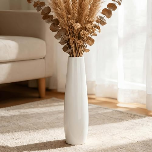 JIDOFUE Weiße Keramik Vase 17.7 Inches/45 cm Tall Bodenvase Floor Flower Vase Halter Dekorative Große Vasen für Tisch Centerpieces Regal Home Decor Wohnzimmer Getrocknete Blumen infache