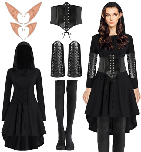 DOWNDRIFT Mittelalter Kleid Damen Gothic und Elfen Kostüm (L) 6 Stück
