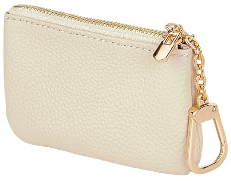 LARENNT Vollnarbiges Leder Münzbörsen mit Schlüsselbund (Cremeweiß) | Schlüsseletui Leder, Coin Purse, Kleine Geldbörse für Münzen, gefaltete Scheine, Bankkarten, Schlüssel für Damen & Herren