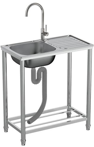 Lavello in Acciaio Inox,Lavello Cucina Con Banco set di lavandini per ristoranti commerciali con rubinetto Portatile Lavandino Camper per garage, lavanderia, giardino esterno 75 * 40cm