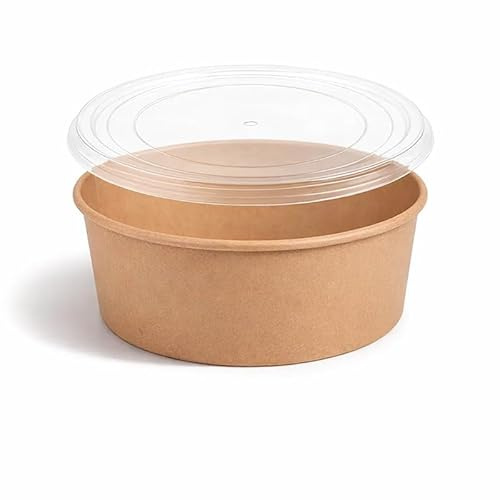 Arredo Chef Bol Salade Kraft à Emporter, Jetable, Lot de 50 Pièces (Couvercle en PP, 1300 ML)