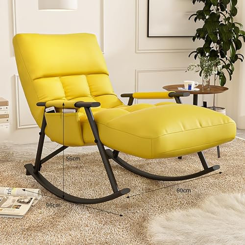 Outdoor-Schaukelstuhl mit gepolstertem Kissen und Stahlrahmen für Terrasse, Hinterhof, Balkon, bequem, übergroße Wippe für Camping, 136 kg Tragkraft, Gelb