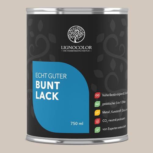 Lignocolor Buntlack glänzend (750 ml, African Beige) | hochbeständiger Lack für Holz, Metall, Kunststoff & Kinderspielzeug