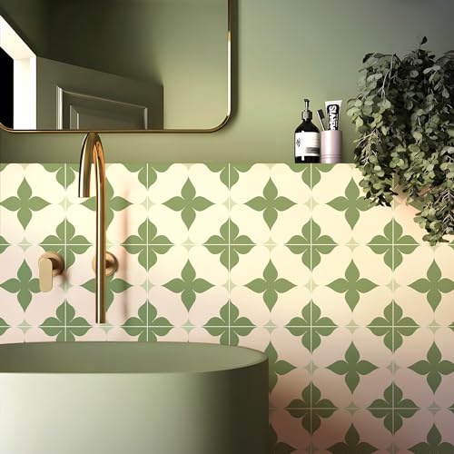 Fliesenaufkleber 15x15 Beige Grüne Blume Fliesenaufkleber Wasserdicht Klebefliesen Ölfest Fliesenaufkleber Bad Fliesenfolie Dekorieren Fliesenaufkleber Küche 10 Stück