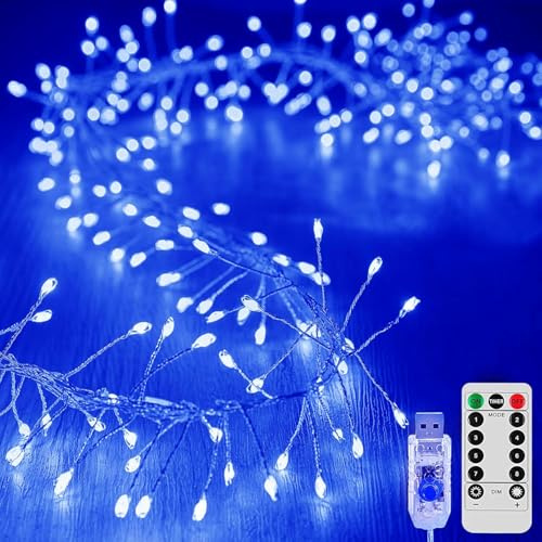 SUAVER 200LED Cluster Luces Alimentadas por USB, Guirnalda Luminosa Árbol de Navidad con Control Remoto Impermeable, Cortina Luminosa con 8 Modos Mágicos, Decoración de Luz para Navidad, Habitación