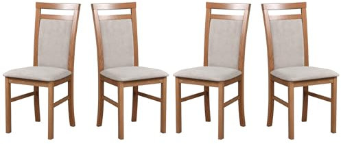 LeafDesign Esszimmerstühle Holz - Esszimmerstuhl 120 kg - Stuhl Buche Massiv - Stühle Esszimmer 4er Set - Holzstuhl - Esstischstühle - Küchenstühle 4er Set- Made in EU Milano 5 HELL NUSSBAUM SORO 23