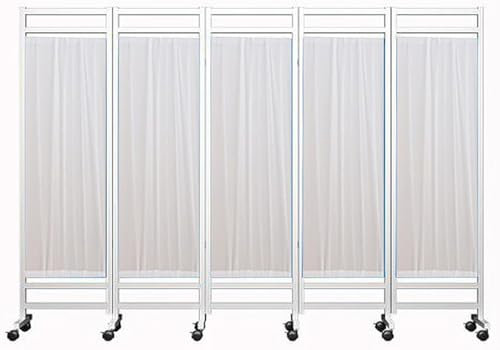 5 Panel Room Divider Folding Privacy Screen, Outdoor Retractable Partition for Patio Privacy, Portable Medical Screen on Wheels, Mobile Separator,Black