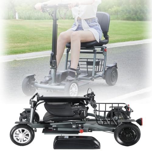 FANGZHL Mobilitätsroller 4 Räder,Klappbarer Aluminiumrahmen 4 Räder,Leichter Reise Mobilitätsroller,Elektromobil Für Senioren,Gehhilfe,Für Erwachsene Und Ältere Menschen Im Freien Grey