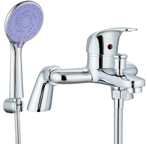 Bath Shower Mixer Tap, Bath Mixer Taps with Shower Attachment Modern Single Lever Bath Shower Mixer Tap Deck Mounted Bath Tub Taps Set with 1.5m Shower Hose