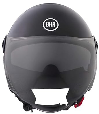 BHR hjälm Demi-Jet 840 DUAL SHIELD – skoterhjälm dubbelvisir godkänd enligt ECE 22.06 med internt solskydd och mikrometrisk utlösning – metallisk svart XXL