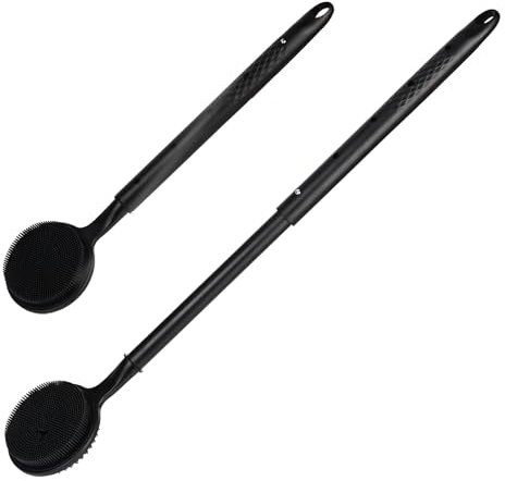 bssmmai Brosse de douche avec longue poignée réglable 40-60 cm, en silicone, brosse à dos double face, brosse pour le dos en silicone pour la douche