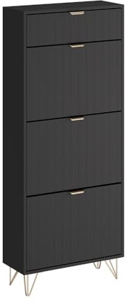 Vicco Schuhschrank Helge, Schwarz, 60 x 145 cm | 3 Fächer, freistehend für platzsparende Aufbewahrung im Flur